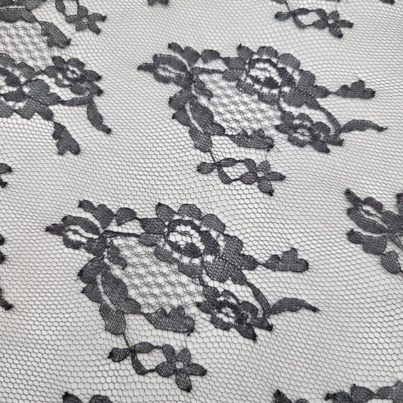 Black Floral Lace Fabric For Sewing and Crafting Halloween 104 x 44 - Picture 2 of 3